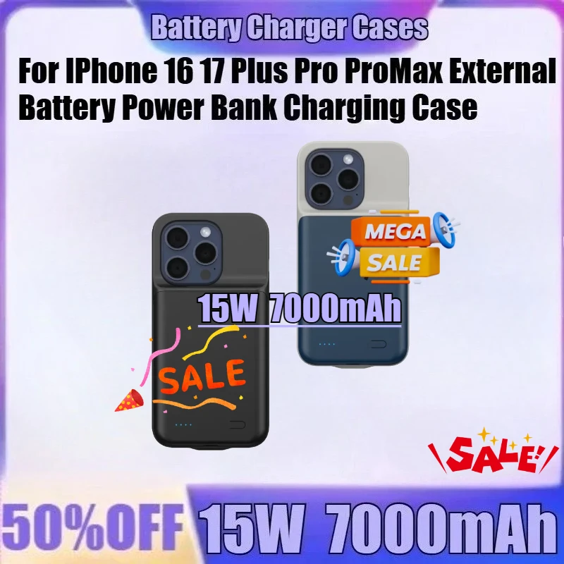 

For IPhone 16 17 Air Pro ProMax External Battery Power Bank Charging Case New 7000mAh Battery Charger Cases