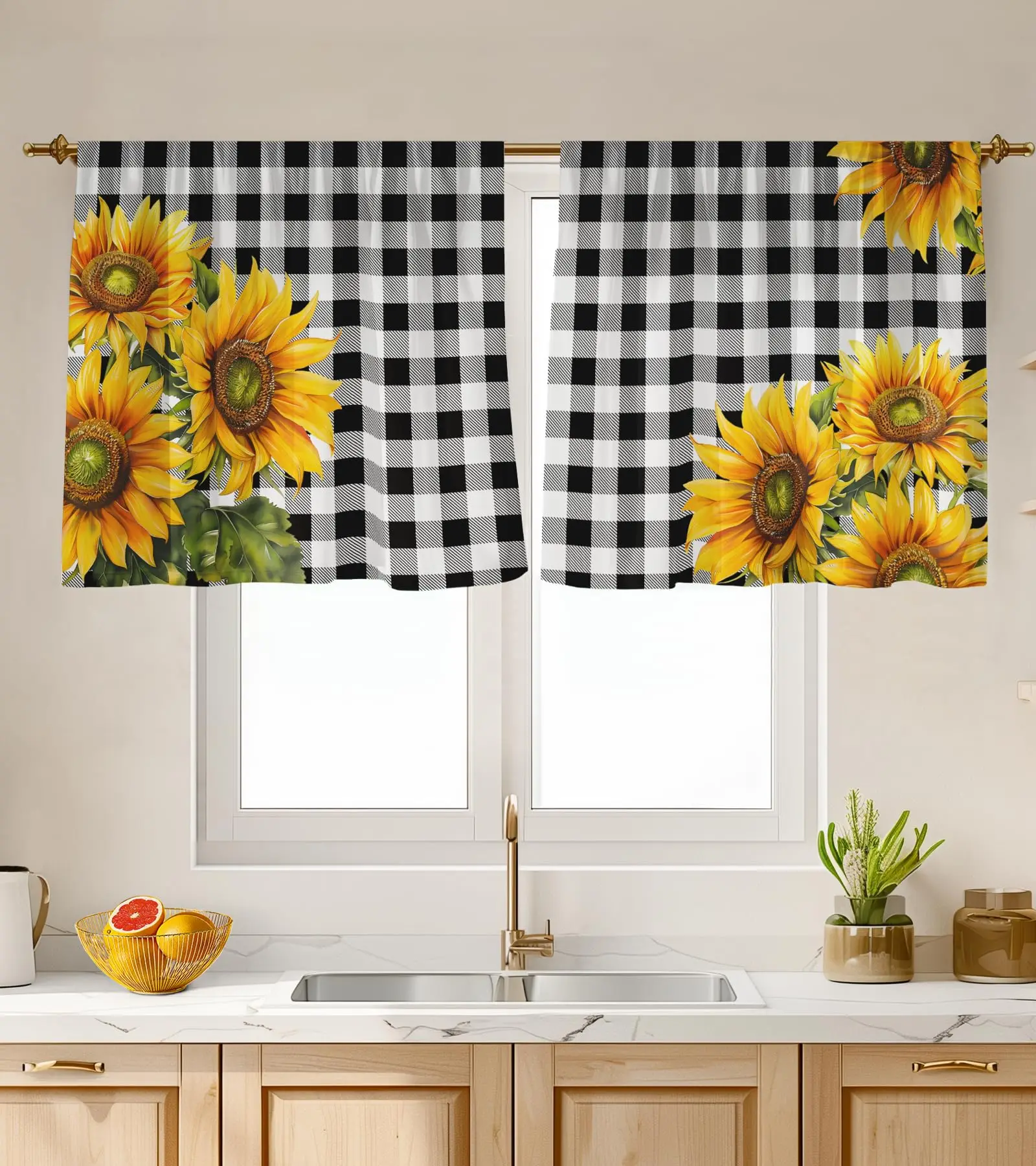 Sunflower Kitchen Tier Curtains Boho Farmhouse Vintage Short Half Cafe Curtains For Over Sink Window Decor