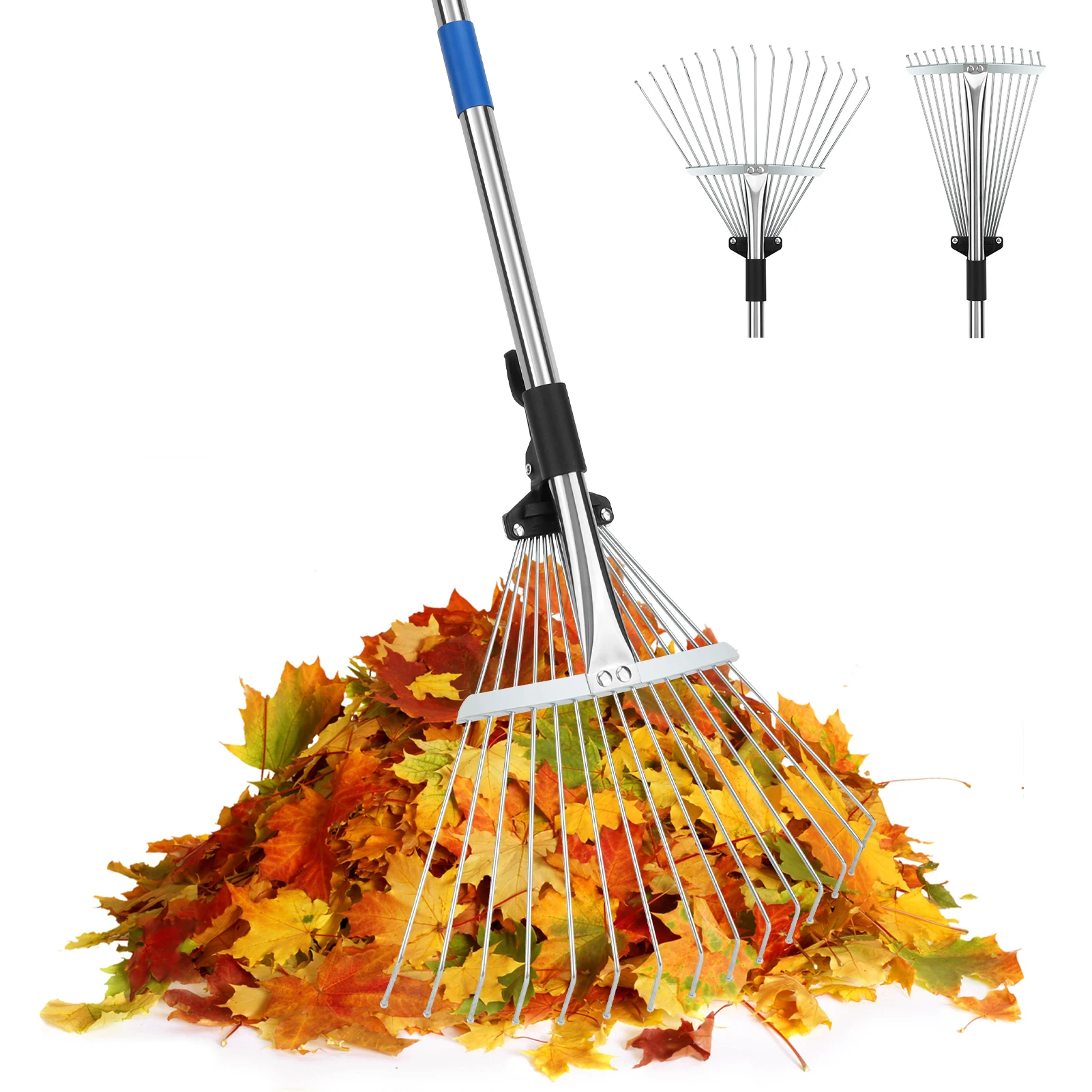 

SANLIKE Metal rake, leaf rake with adjustable handle, garden leaf rake, thatch rake leaf collector, lawn heavy duty leaf rake