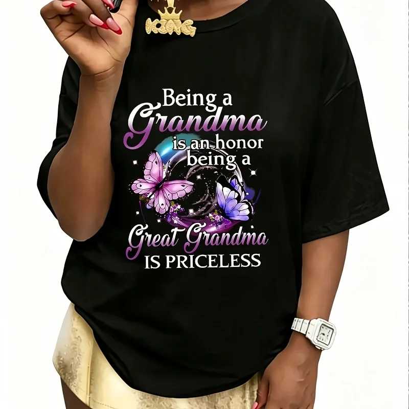 Being a Grandma Is an Honor, Being a Great Grandma Is Priceless Women's 100% Cotton T-Shirt Fun Print Short Sleeve Top Casual Round Neck Tee S-5Xl