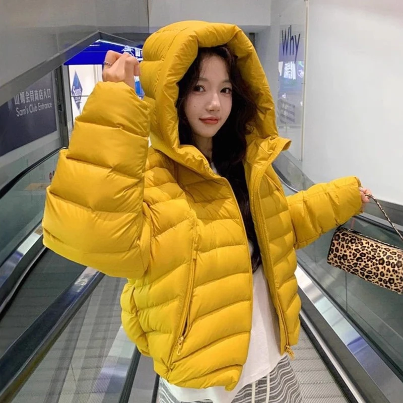

Winter Puff Hooded Short Warm Down Jacket Female Thicken Zipper Parker Jackets Women White Duck Down Waterproof Fluffy Outwears