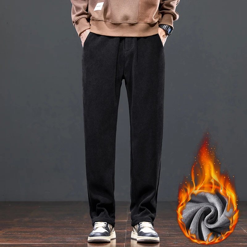 2026 Lässige Herrenhose aus Cord mit Fleece-Futter, Thermo-Modehose, dicke Samthose, gerade geschnittene, weite Jogginghose, 5XL – Detail 2