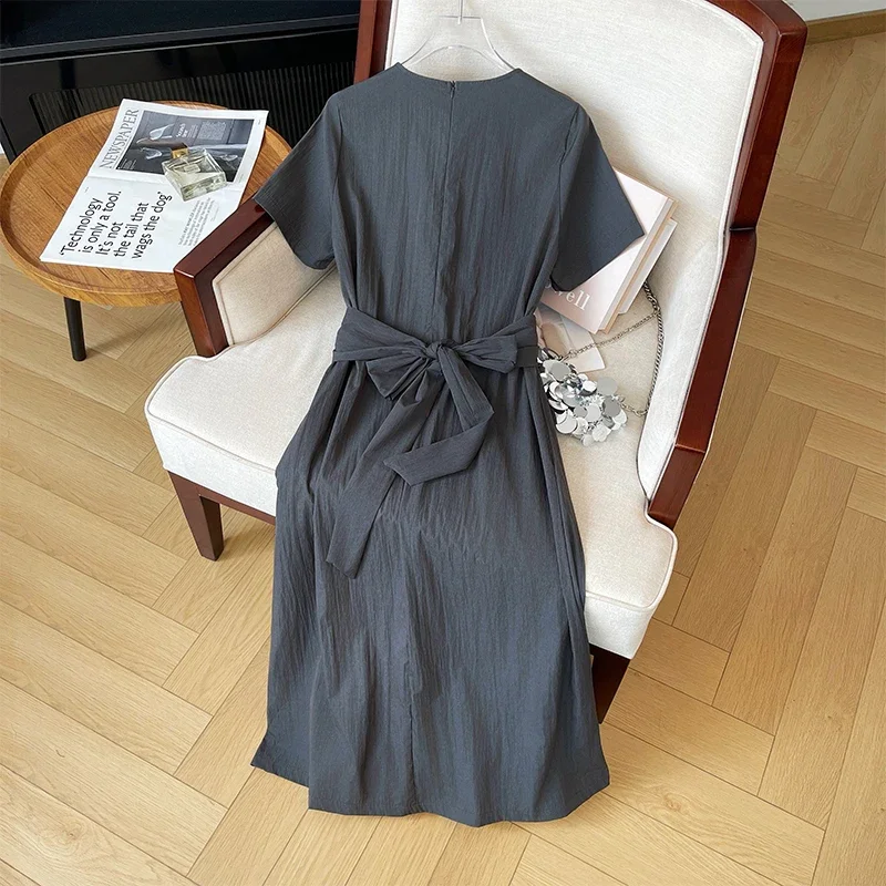 우아한 빈티지 우아한 크리스 크로스 느슨한 저녁 하이 스트리트 플러스 사이즈 의류 긴 드레스 여성 의류