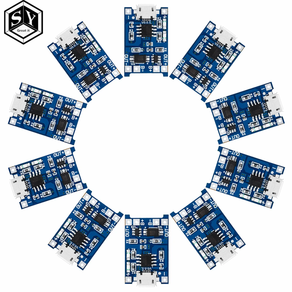 100PCS  5V 1A Micro USB 18650 micro Lithium Battery Charging Board Charger Module+Protection Dual Functions TP4056 18650