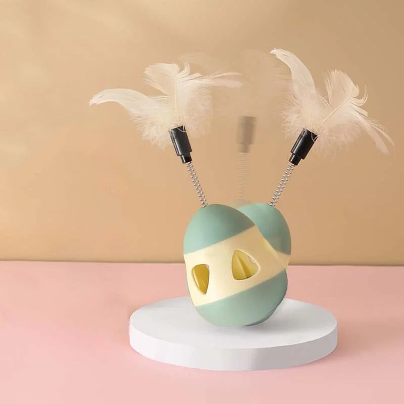 Cat Interactive Toy Funny Tumbler Leaky Food Ball Spring Toys Pet Relieve Boredom Rolling Teaser Feather Rotating Ball Toy