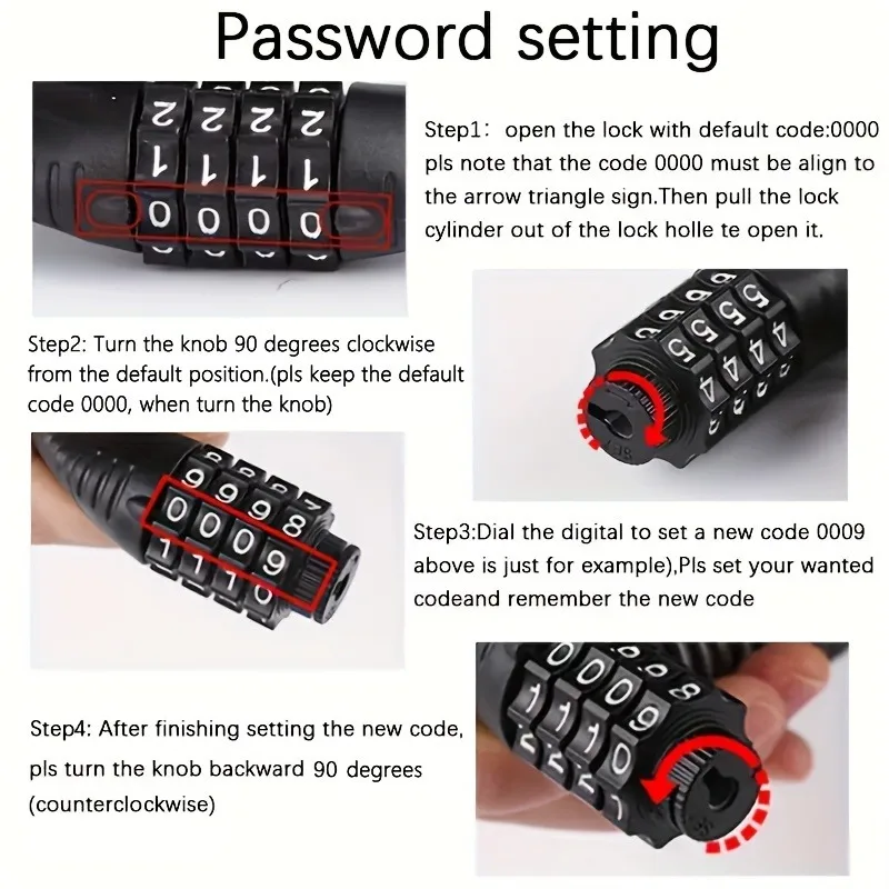 دراجة قفل سلك حبل سلسلة 4 أرقام قفل بكلمة مرور دراجة هوائية جبلية دراجة نارية مكافحة سرقة كلمة المرور حقيبة أقفال قفل خوذة #6