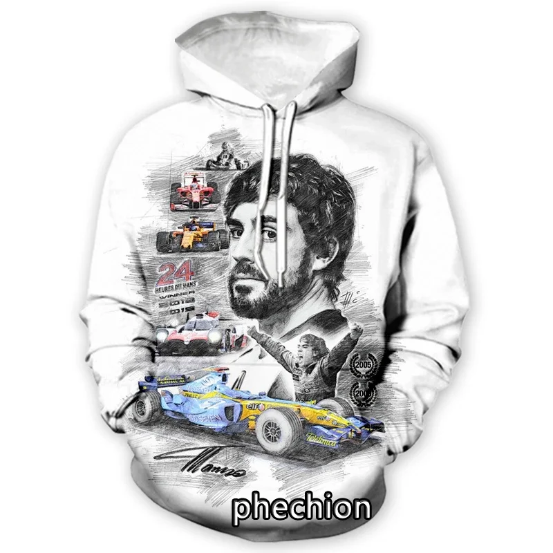 phechion New Fashion Men/Women F1 Driver Fernando Alonso 3D Print Long Sleeve Hoodies Casual Men Loose Sporting Pullover A45