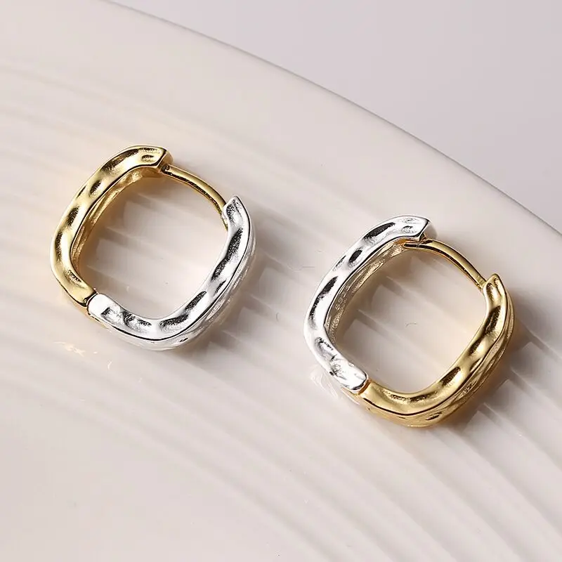 VOQ Silver Color Square Earrings Buckle Geometric Type Irregular Simple Temperament Birthday Jewelry Gift Korean Earrings