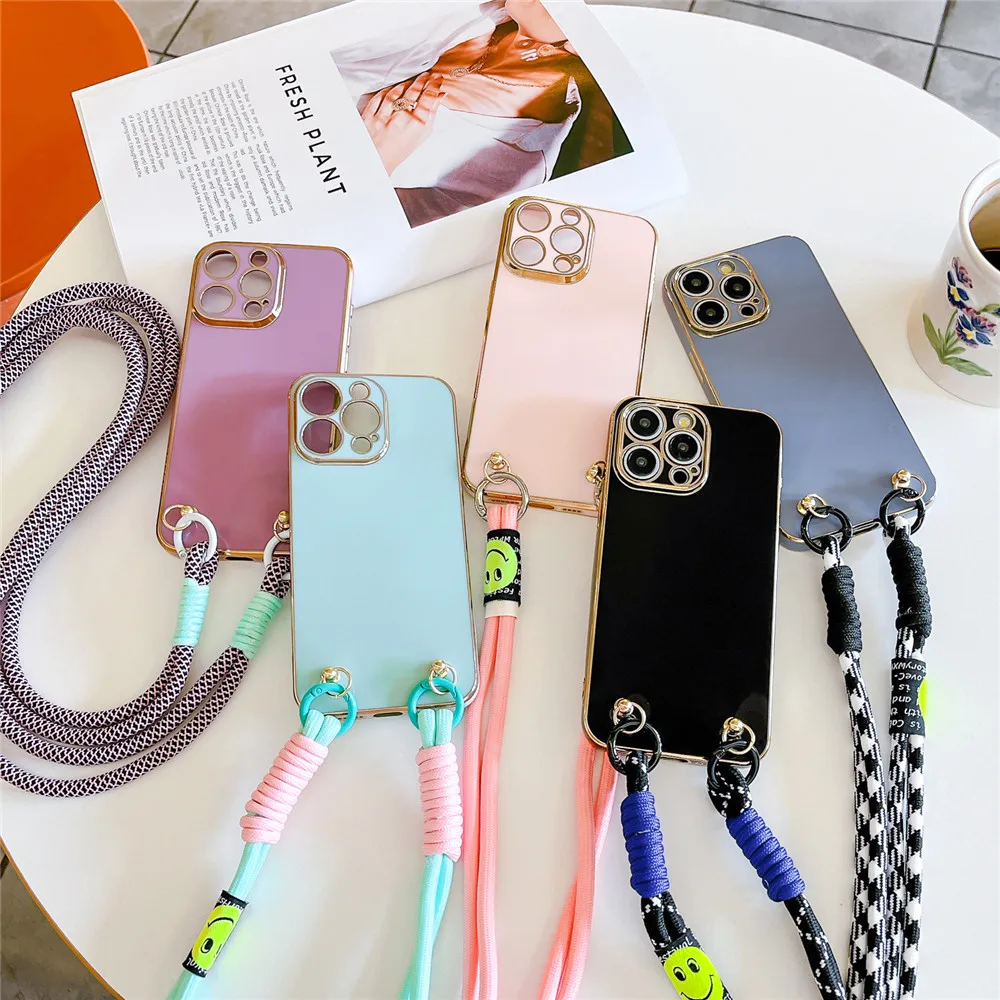 Plating Crossbody Lanyard Strap Phone Case For Samsung A52 A32 A22 A12 A72 A71 A51 A31 A11 A21S A50 A70 A20 A30 A10S Soft Cover