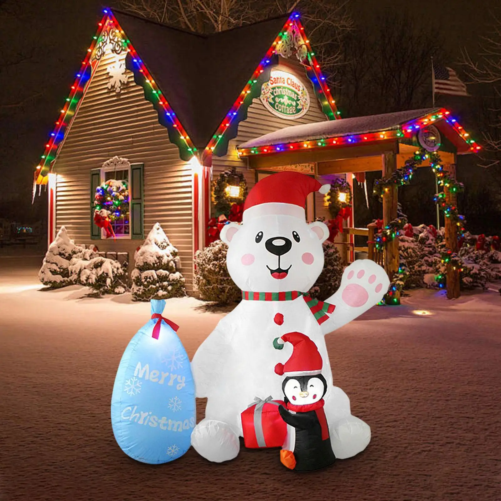 

7ft Christmas Inflatable White Bear Penguin Ornament Christmas Decor with LED Light for Winter Courtyard Garden Yard Outdoor