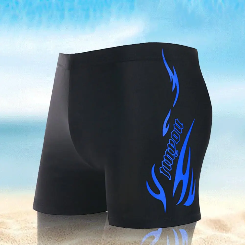 High Elasticity Swim Trunks Quick-drying Men's Swimming Trunks with Elastic Waist Letter Print Plus Size Soft for Bathing