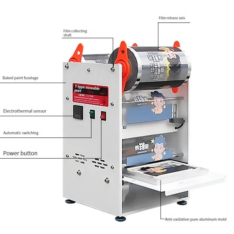 Máquina de sellado de cajas de comida rápida, película de sellado de cajas de alimentos frescos, embalaje de comida para llevar comida de pato cocido, prensa manual