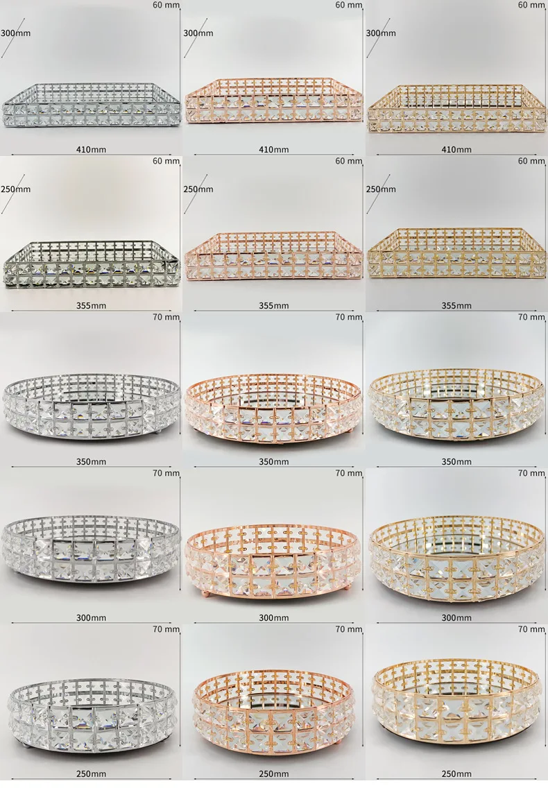 Light luxury European style crystalMirror Base Tray Wedding Food Serving Jewelry Makeup Display PlateCosmetic storage tray