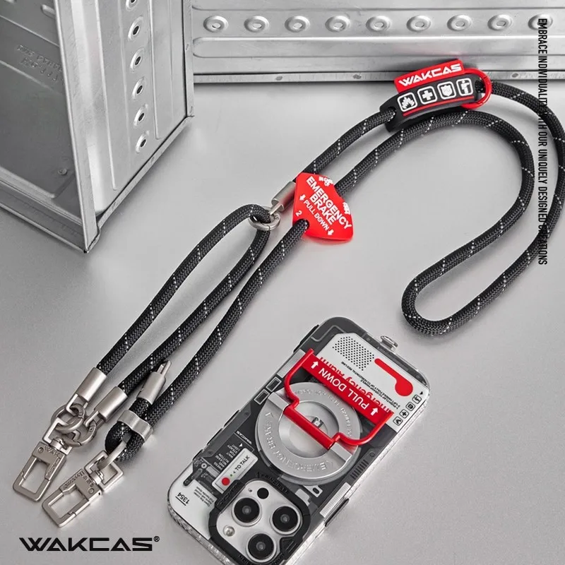 Wakcas New Original Mechanical Safety Buckle Original Diagonal Cross Phone Hanging Rope Personalized Trendy Long Hanging Rope