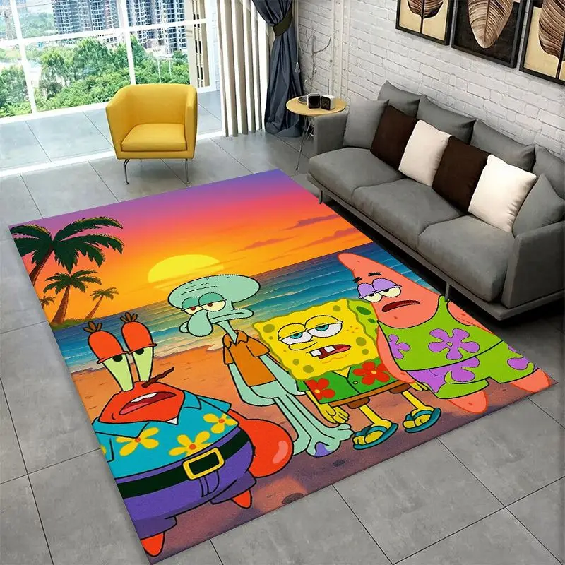 Cute S-SpongeBob Cartoon Non-Slip Area Rug for Living Room,Bedroom,Playroom,Soft Carpet Floor Mat Home Decor Rug  Room Gift