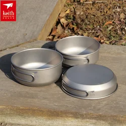 Keith 3PCS Titanium Cookware Pans Bowls Set With Folding Handle Cook Sets Outdoor Traving Hunting Camping Cooking Set Ti6053