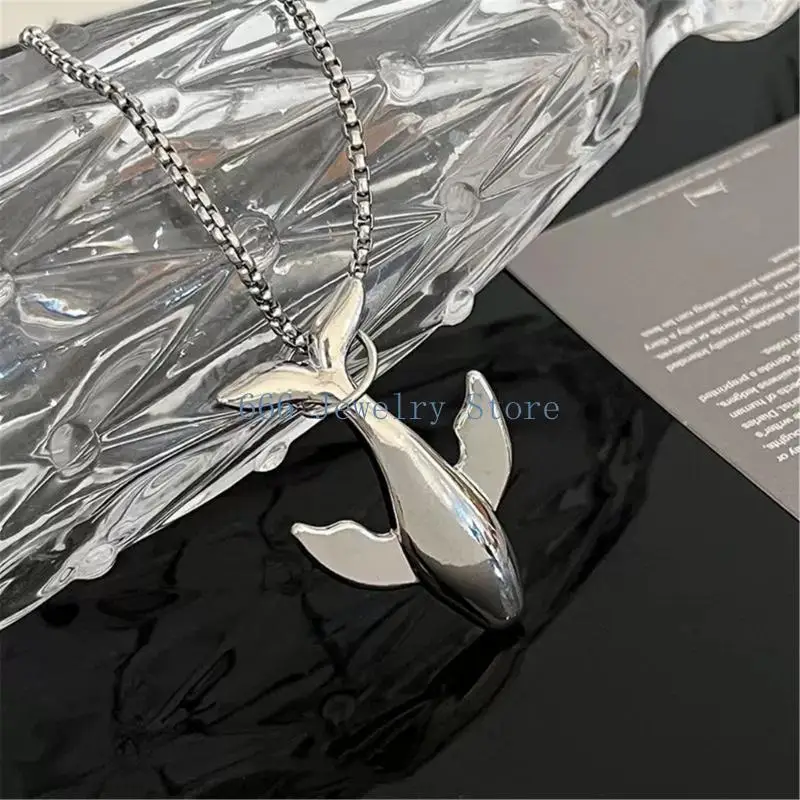 F2TD Contemporary Necklace Stainless Steel Whale Pendant Necklace Unique Neck Jewelry