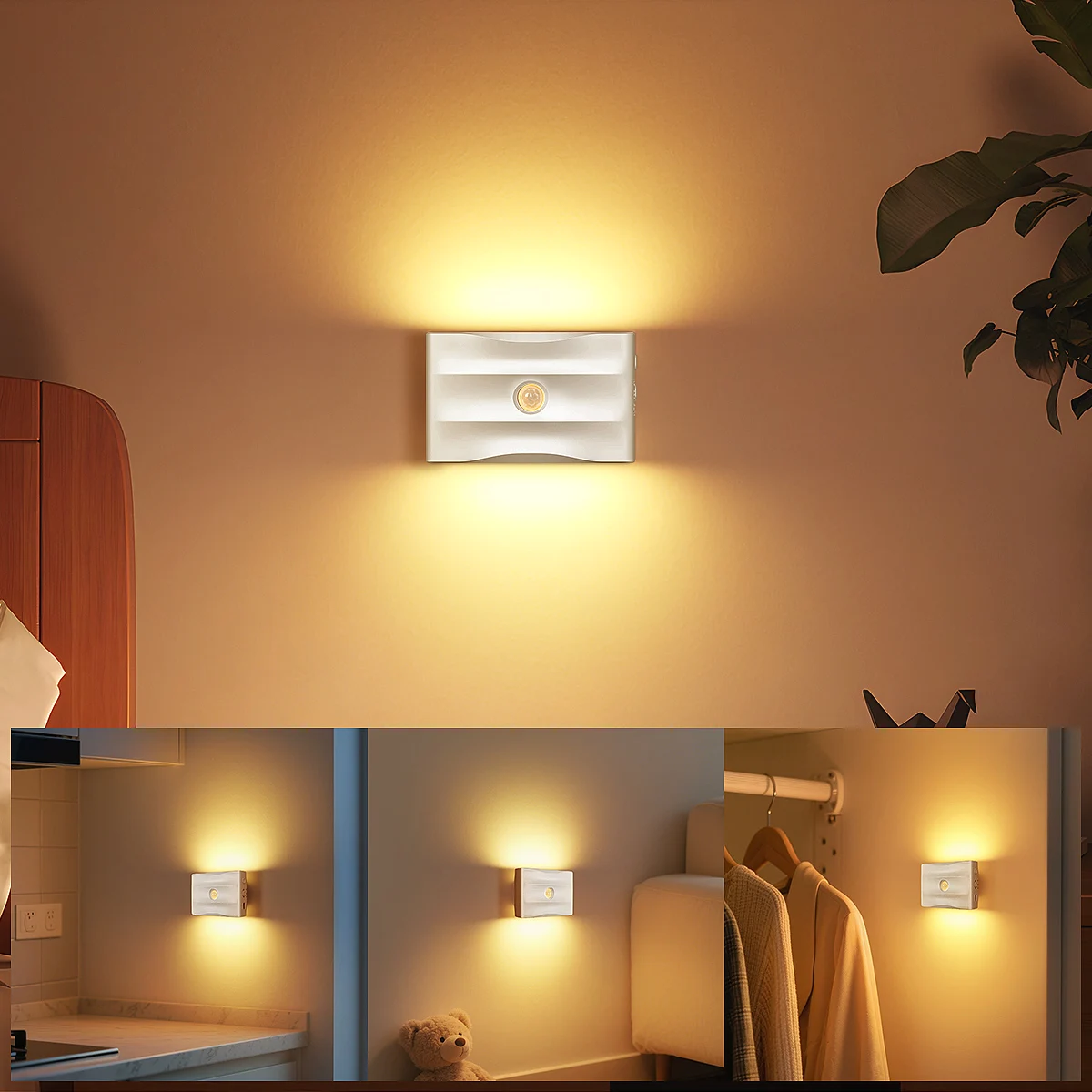 2-Pack Motion Sensor Night Light with 3 Lighting Modes, 1500mAh Battery, Auto On/Off, Rechargeable Warm White Closet Lamp
