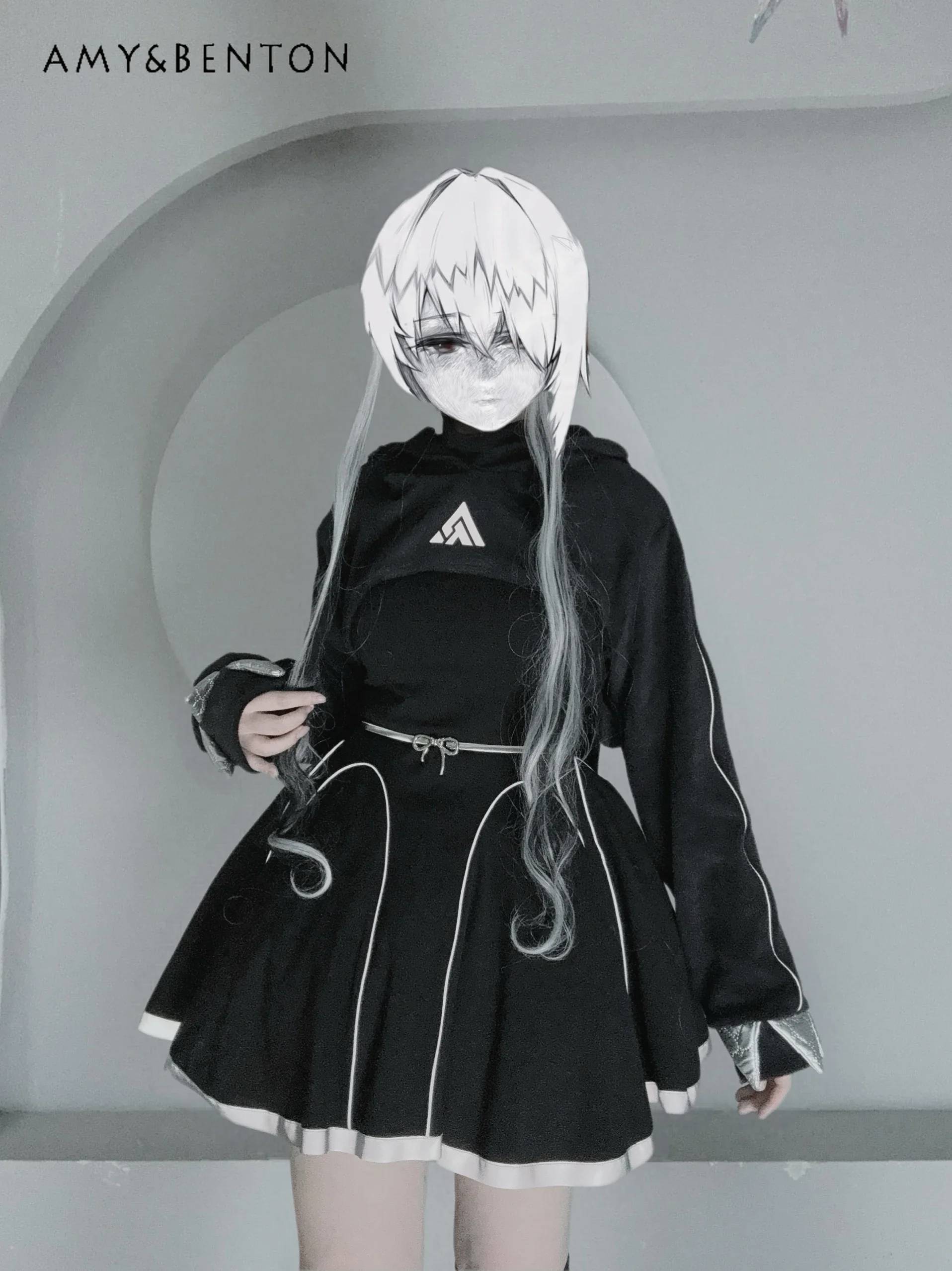 Street Punk Style Solid Color Versatile Lolita Spice Girl Hoodies Subculture Gothic Luminous Printed Hooded Short Coat Women