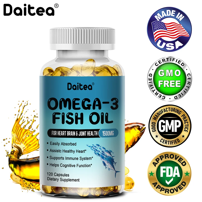 Triple Strength Omega 3 Fish Oil - Burp-Free Fish Oil Supplement with Wild-Sourced EPA & DHA Fatty Acids, 1500mg Easily Absorbed