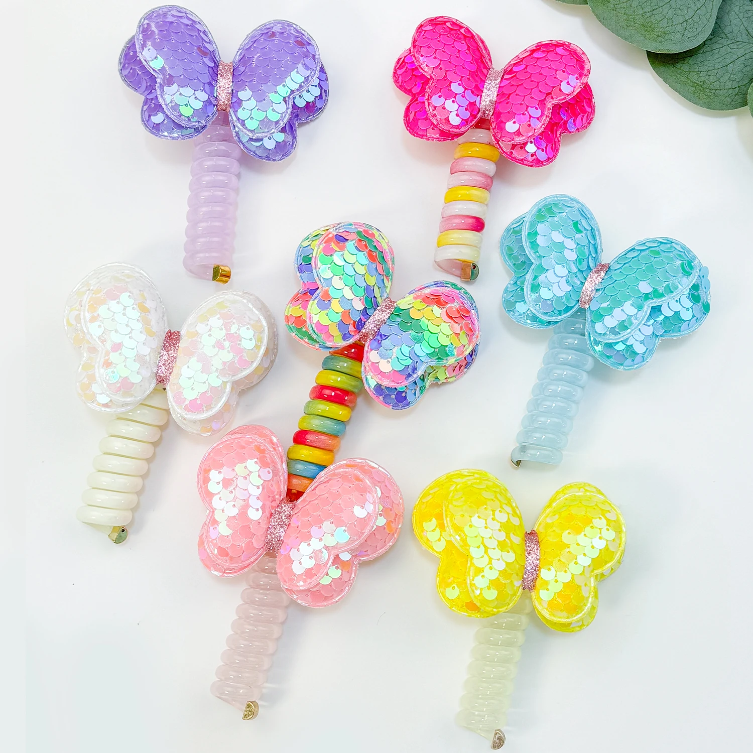 New Butterfly Elastic Hair Rope Cute Girls Telephone Wire Line Elasticity Hair Band For Kids Scrunchies Party Hair Accessories