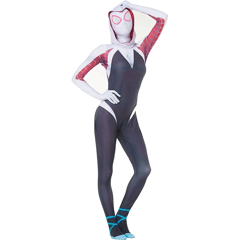 Spiderman Costume Superhero Spider Gwen Stacy Spider Man Cosplay Zentai Bodysuit Mask Halloween Costume for Women Girls