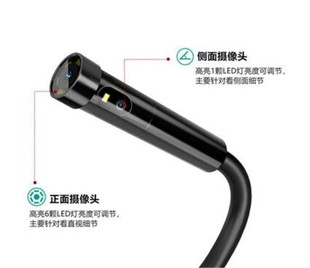 2MP 1080P Dual Lens  Industrial WIFI Endoscope Camera CMOS Borescope Inspection Otoscope Digital Microscope Side-View Front View