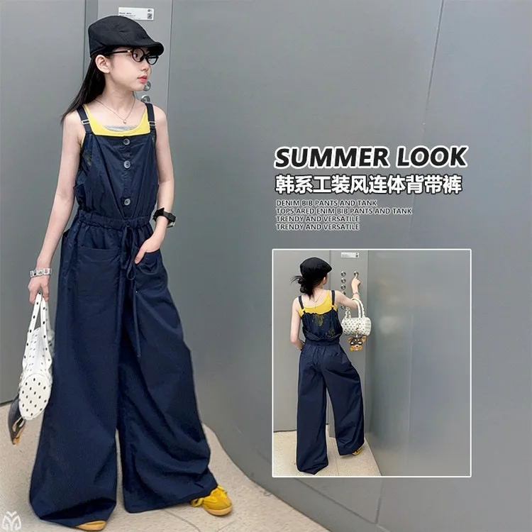 Teens Girls Summer Clothing Trendy Fashion Korean Style Cargo Dungarees Versatile Long Pants Stylish Junior Kids Outfits