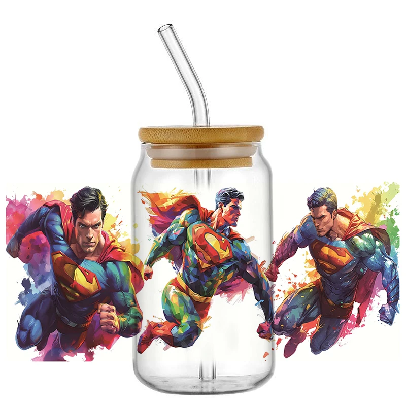 Miniso 3D Superhero UV DTF Cup Wrap Sticker per 16oz Libbey Glasses lavabile fai da te Mug Cartoon Transfer Sticker