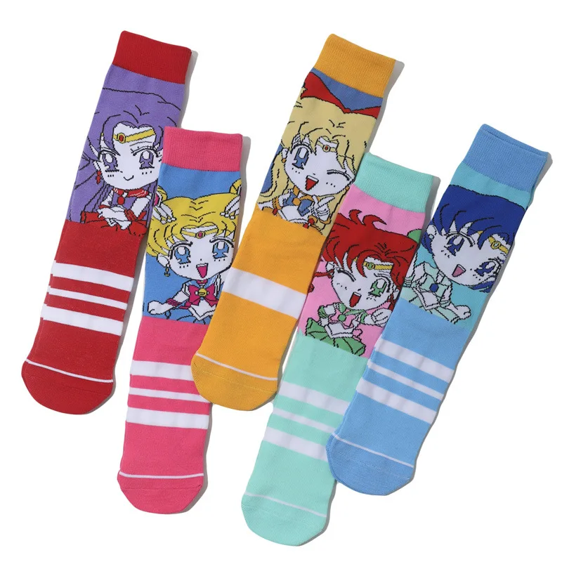 Japanese Anime Sailor Moon Woman Sock for Women Socks Kawaii Fashion Cartoon Sweet Print soft Sox Cotton Spring Summer Sokken