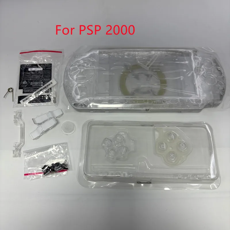 حافظة شفافة بيضاء اللون لـ PSP3000/PSP 1000/2000/3000 شل وحدة التحكم في الألعاب استبدال الإسكان الكامل مع مجموعة أزرار