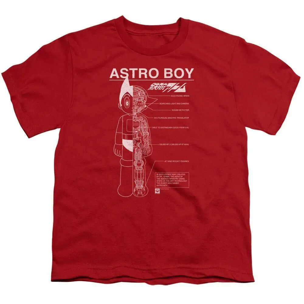 

Astro Boy Schematics Kids Youth T Shirt Licensed Cartoon Movie Tobio Tee Red