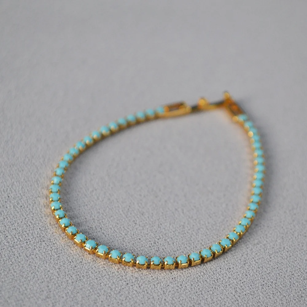 Minimalist Delicate Turquoise Gemstone Tennis Bracelet Light Luxury Versatile Stackable Bracelet with Watch Clasp for Women
