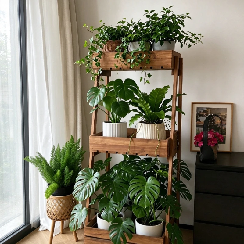 Support Pedestal Plant Shelf Wooden Wall Terrace Ladder Flower Stand Potting Large Estante Para Plantas Outdoor Furniture