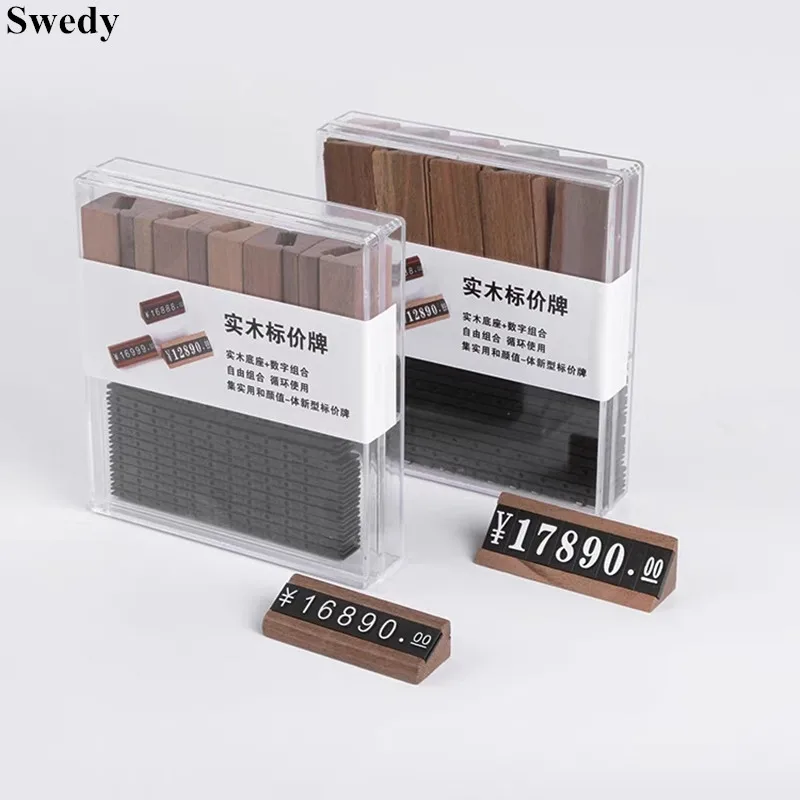 10 Sets / Box Jewelry Watch Shop Digital Plastic Wood Base Price Cubes Tag Small Price Label Paper Sign Holder Display Stand