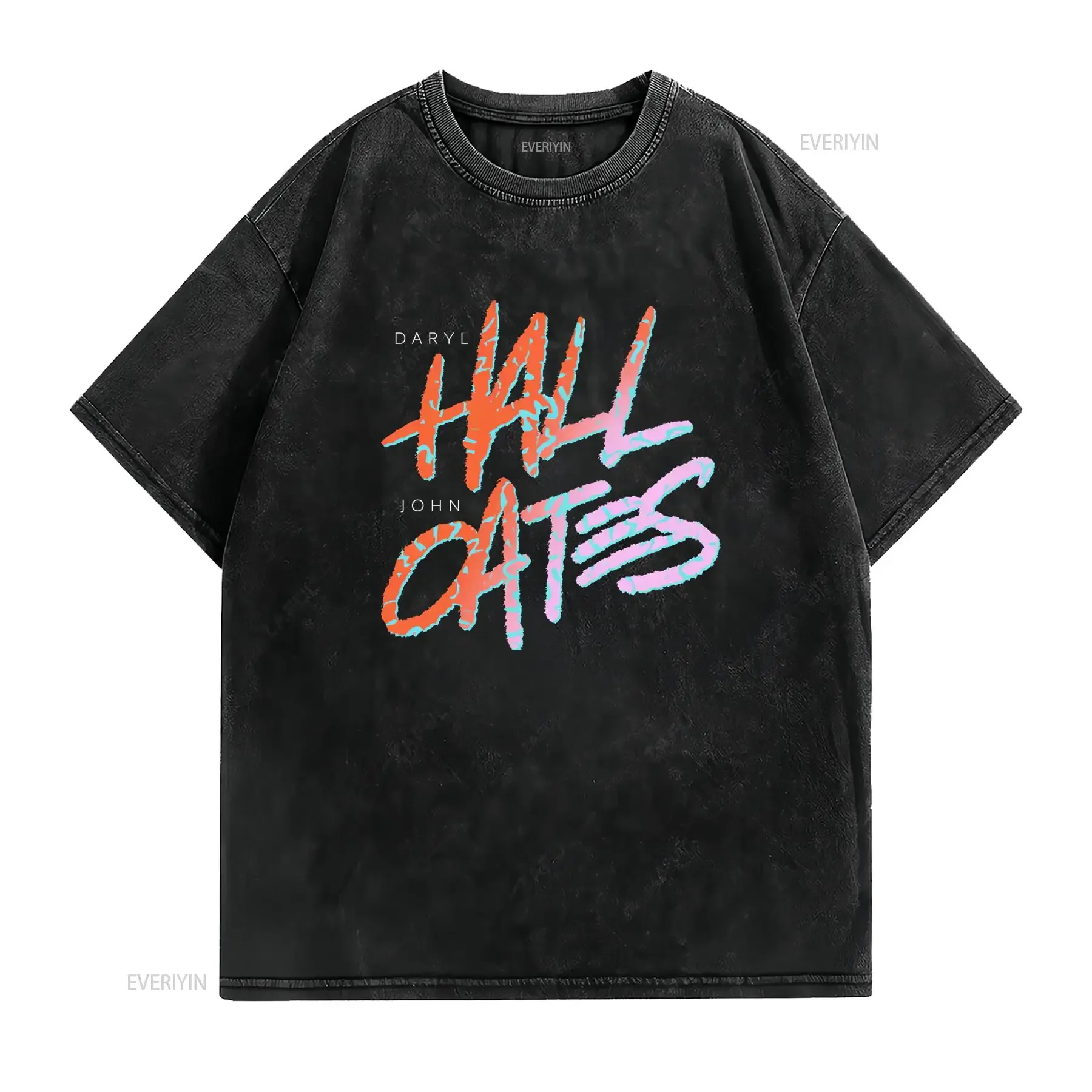 Retro 80s Neon Daryl Hall John Oates Rock Band Print Casual T Shirt vintage Washed Stylish Slightly Stretched designer clothes