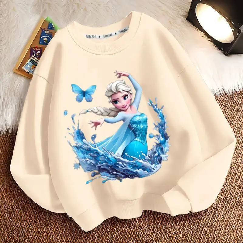 Frozen Elsa children's new sweet and cute creative cartoon picture loose and comfortable thickened soft round neck sweatshirt