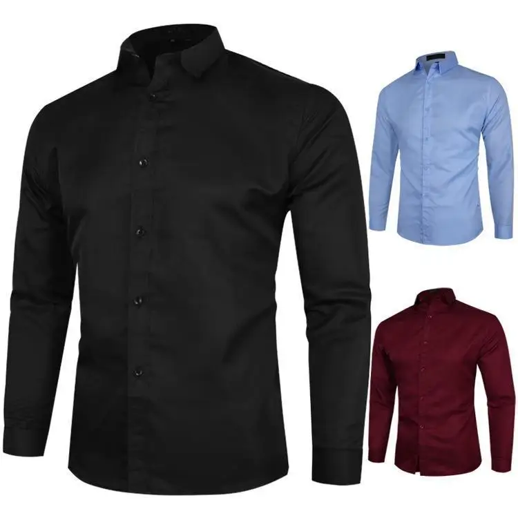 Large Mens Long Swedish Shirt Button down Collar Non Iron Treatment Long Sleeve Pure Color Versatile Inner Wear Casual Shirt