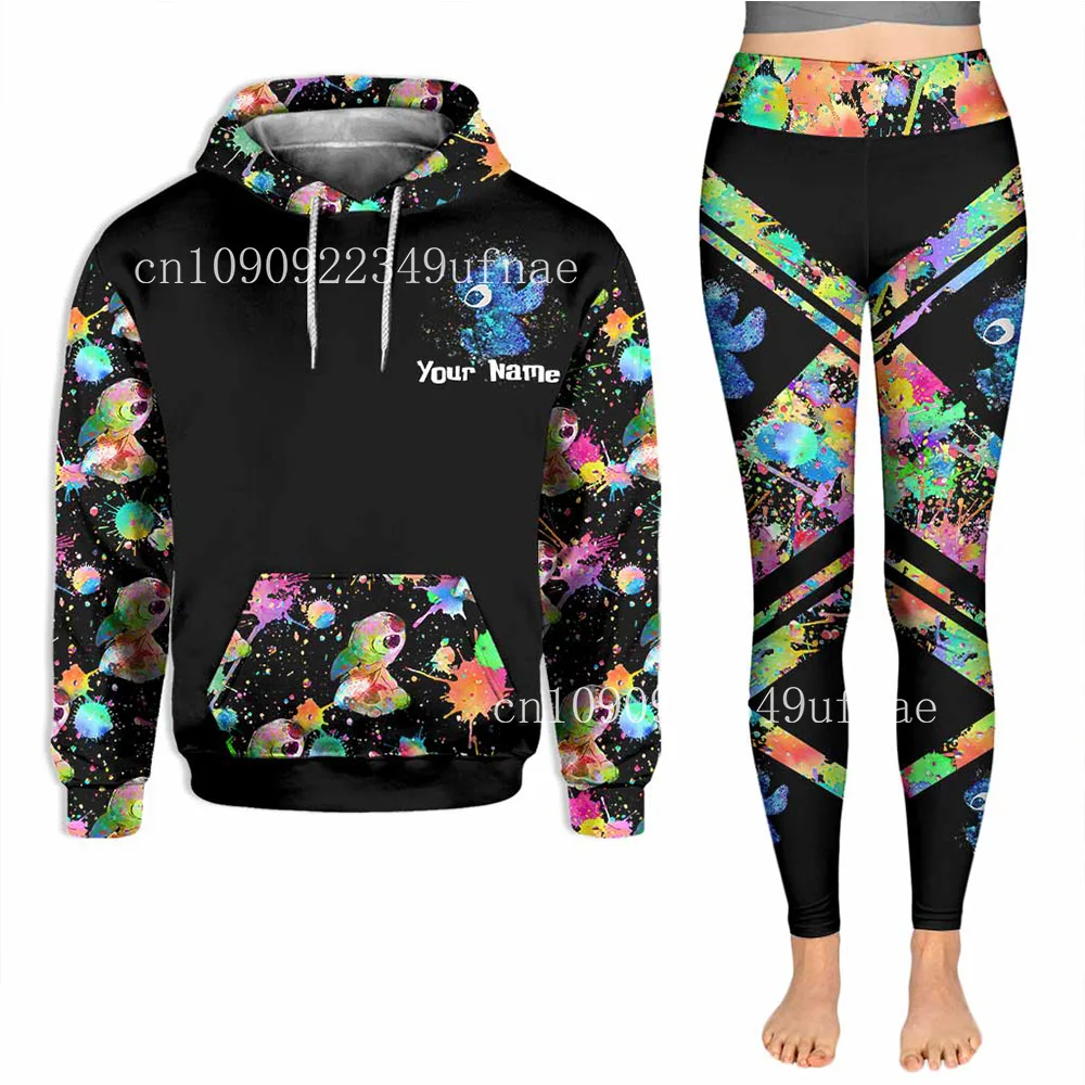 Personalized Disney Stitch 3D Women Hoodie Leggings Set Women Hoodie Set Mickey Minnie Yoga Pants Sweatpants Women Leggings