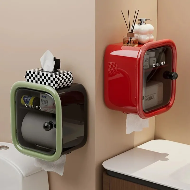

Bathroom Tissue Holder, Wall-Mounted Toilet Paper Storage Rack, Paper Towel Organizer, No-Drill Tissue Box for Bathroom Use