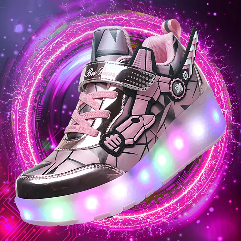 Zapatos de Skate de alta calidad para niños, zapatillas luminosas con luz LED, zapatos de dos ruedas para niños y niñas con carga USB