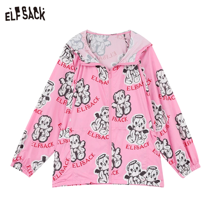 ELFSACK 2024 summer new arrival picnic travel vacation holiday soft comfortable fitted Pink full print medium length jacket crea