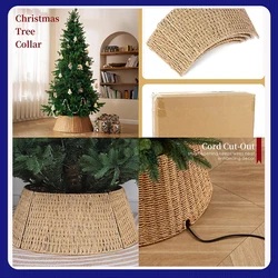 Artificial Rattan Christmas Tree Skirt Base Cover Ornaments for Parties Decorative Home Decor Rustic Christmas Tree Collar