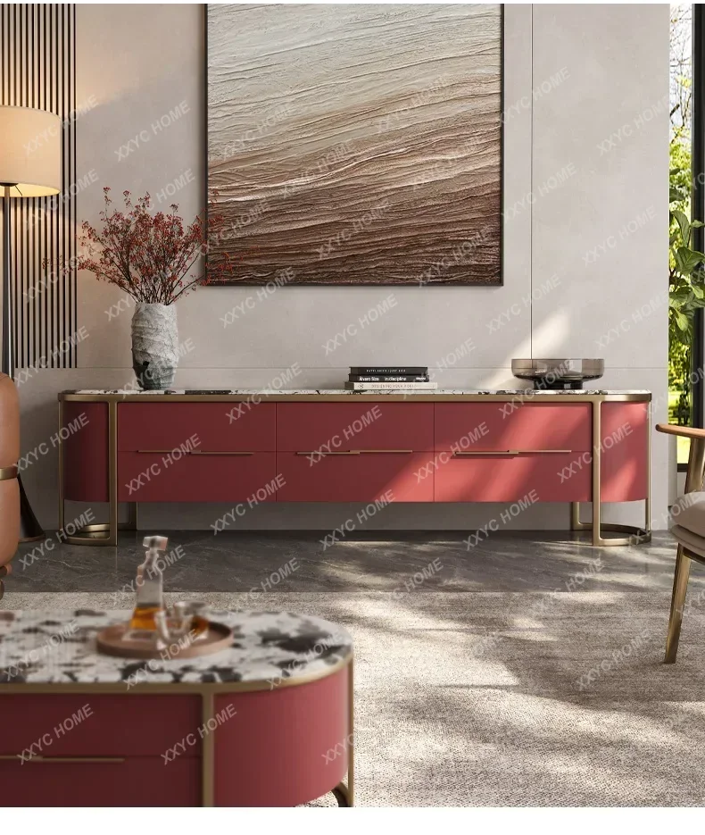 HLight luxury natural marble TV cabinet living room home modern high-end villa paint super crystal floor cabinet