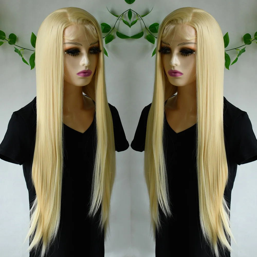 13x4 Glueless Blue Long Straight Synthetic Lace Front Wig Pre Plucked Ready To Wear for Women 24-32 Inch Daily Use