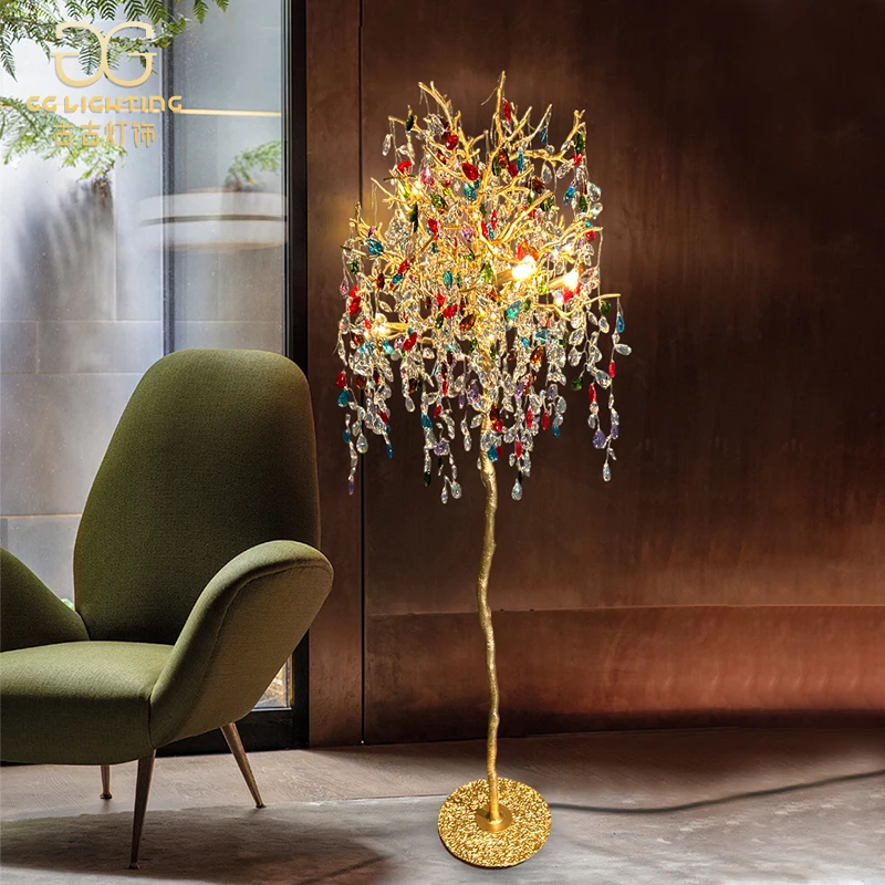 French All-copper Light Luxury K9 Crystal Floor Lamp Living Room Bedroom Post-modern Decoration Bedside Vertical Designer Lamp
