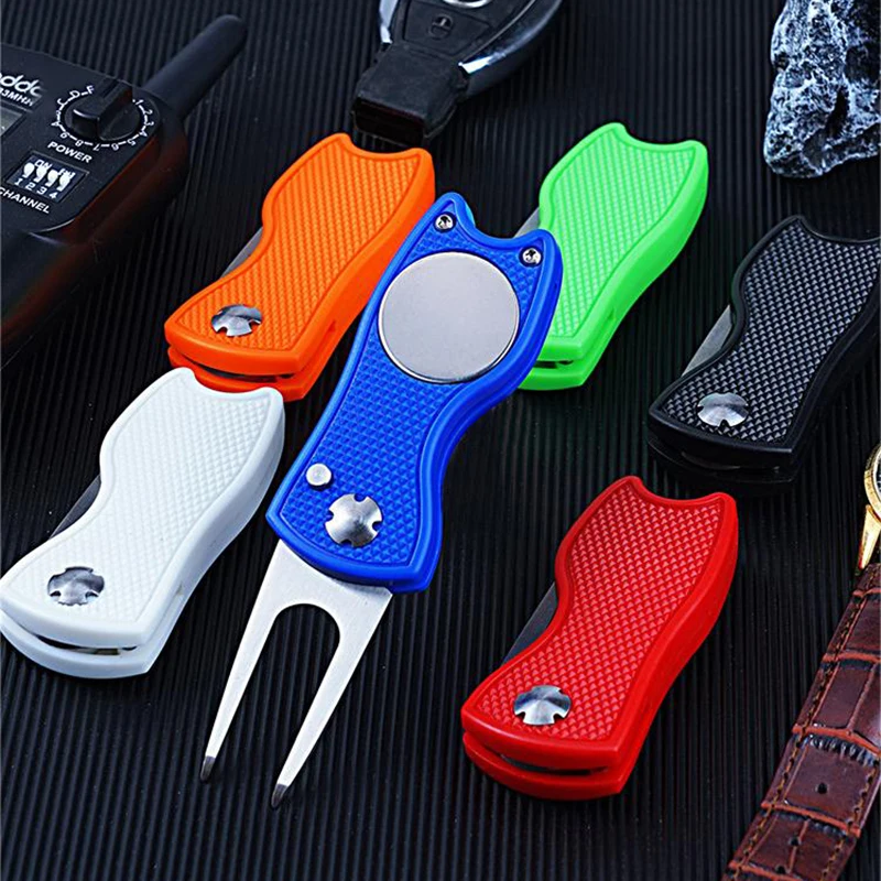 New Metal Foldable Golf Divot Repair Tool With Magnetic Ball Marker And Pop-up Button Green Tool Accessories Gift For Golfer