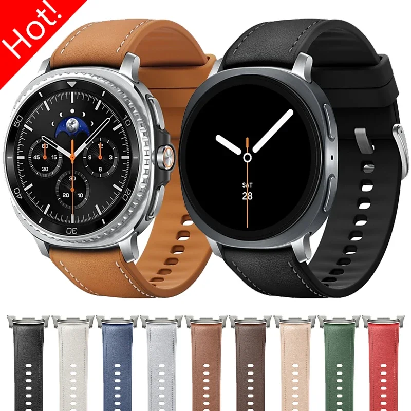 Original Leder-Silikon-Armband für Samsung Galaxy Watch 8 40mm 44mm, Armband für Galaxy Watch 8 Classic 46mm