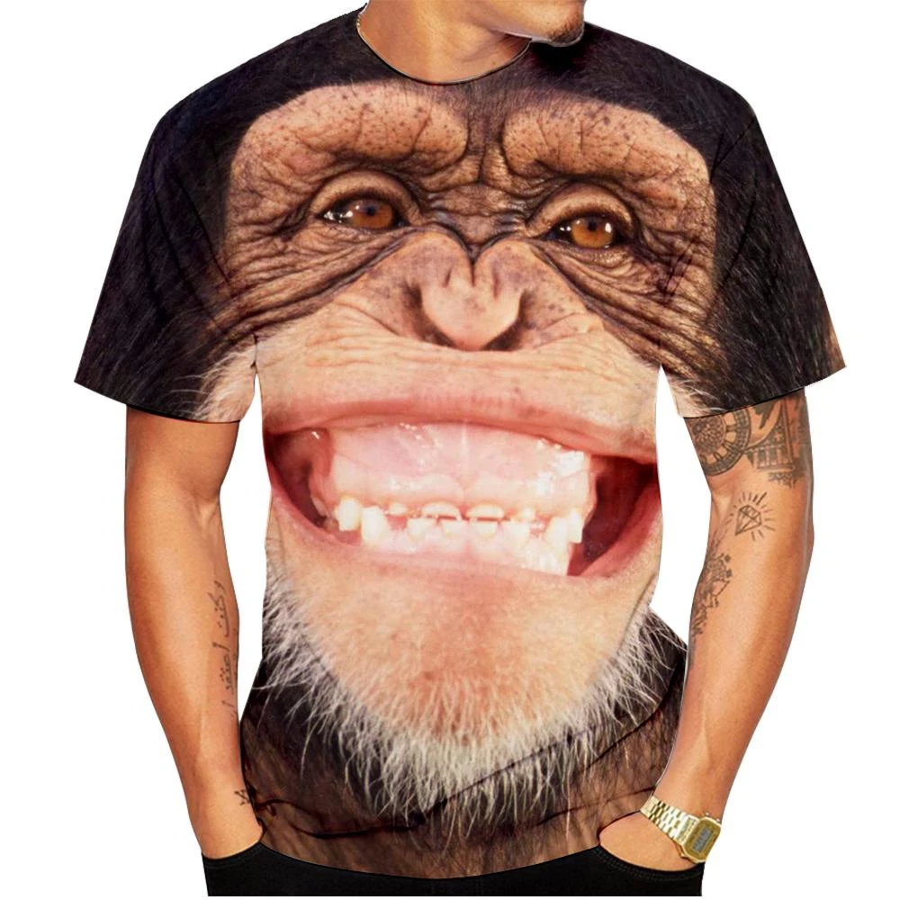 New casual men\'s new 3D design spoof gorilla funny monkey T-Shirt Funny pout monkey 3D printing Summer Short Sleeve Shirt Kids