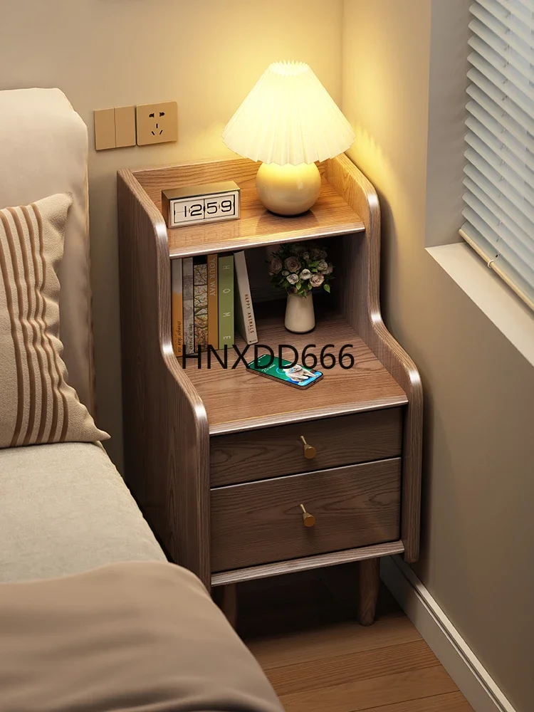 Solid Wood Bedside Table Small Size Rack with Integrated Locking for Household Bedroom Furniture And Decor
